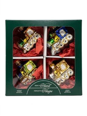 Vintage Polish Glass Train Ornaments Set of 4, Hand-Blown Christmas Tree Decor